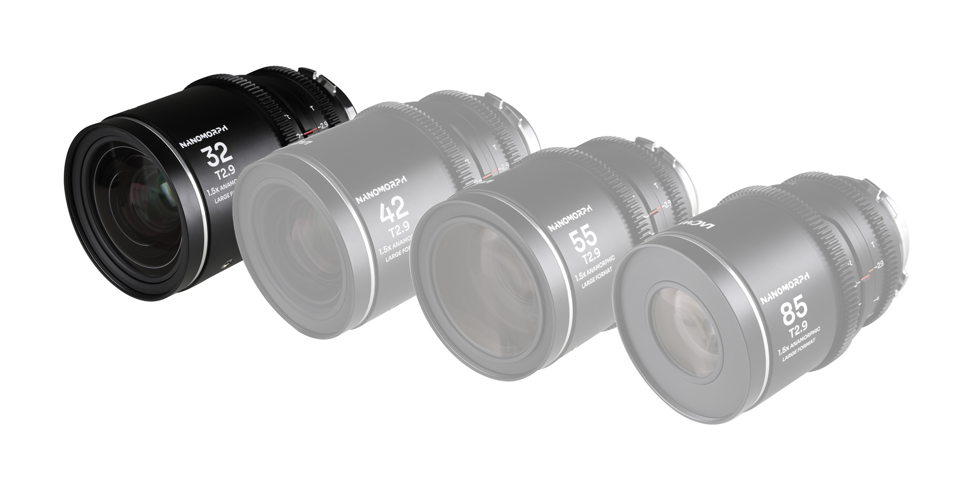 Obiektyw Laowa Nanomorph 32 mm T2,9 1,5x LF Silver do Arri PL/Canon EF obok wersji 42, 55 i 85 mm